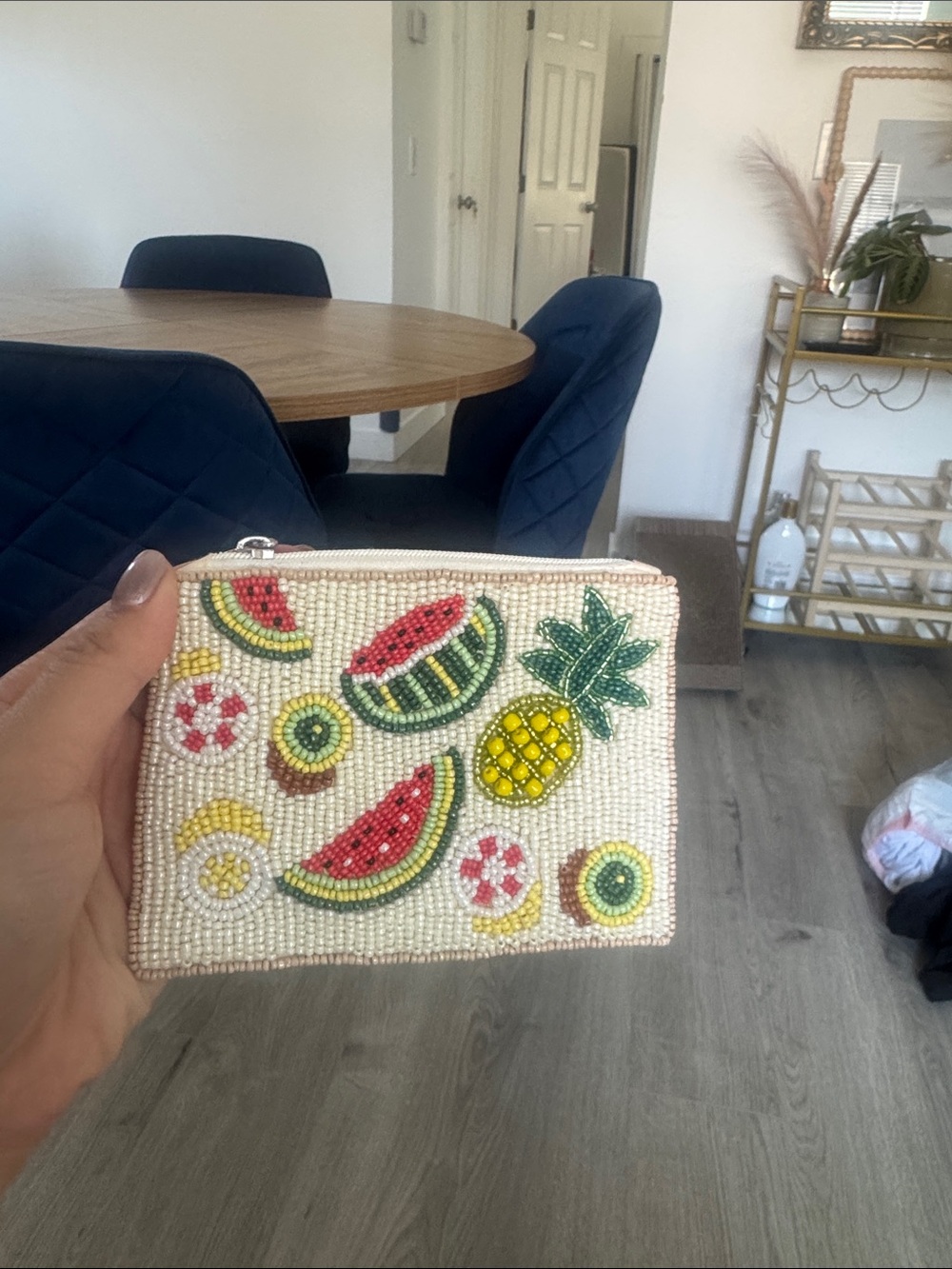 Beaded Fruit Coin Purse - Cream